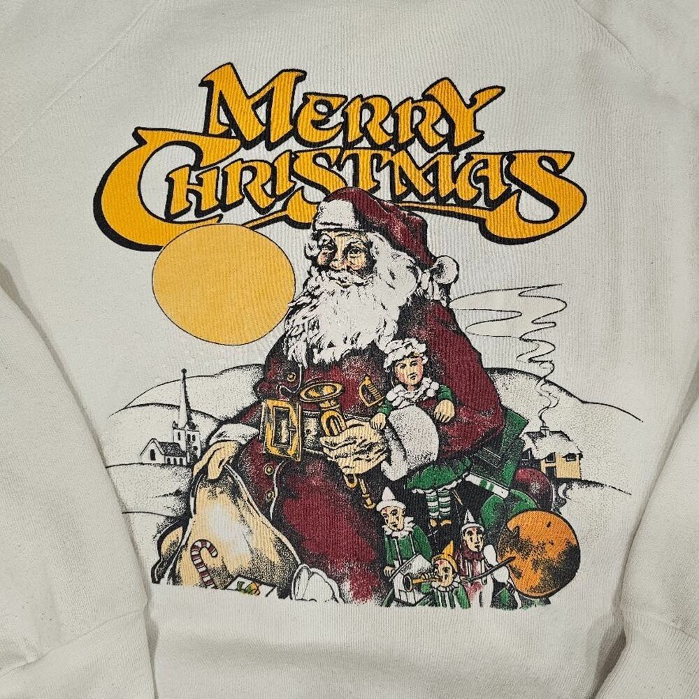 Vintage 80s Screen Stars Merry Christmas Santa Sweatshirt XL Saint Nick